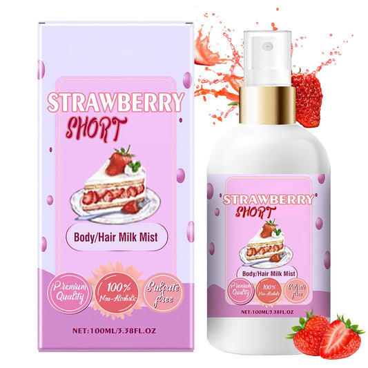 Chinosuo Strawberry Shortcake body milk spray bottle top view for long-lasting scent