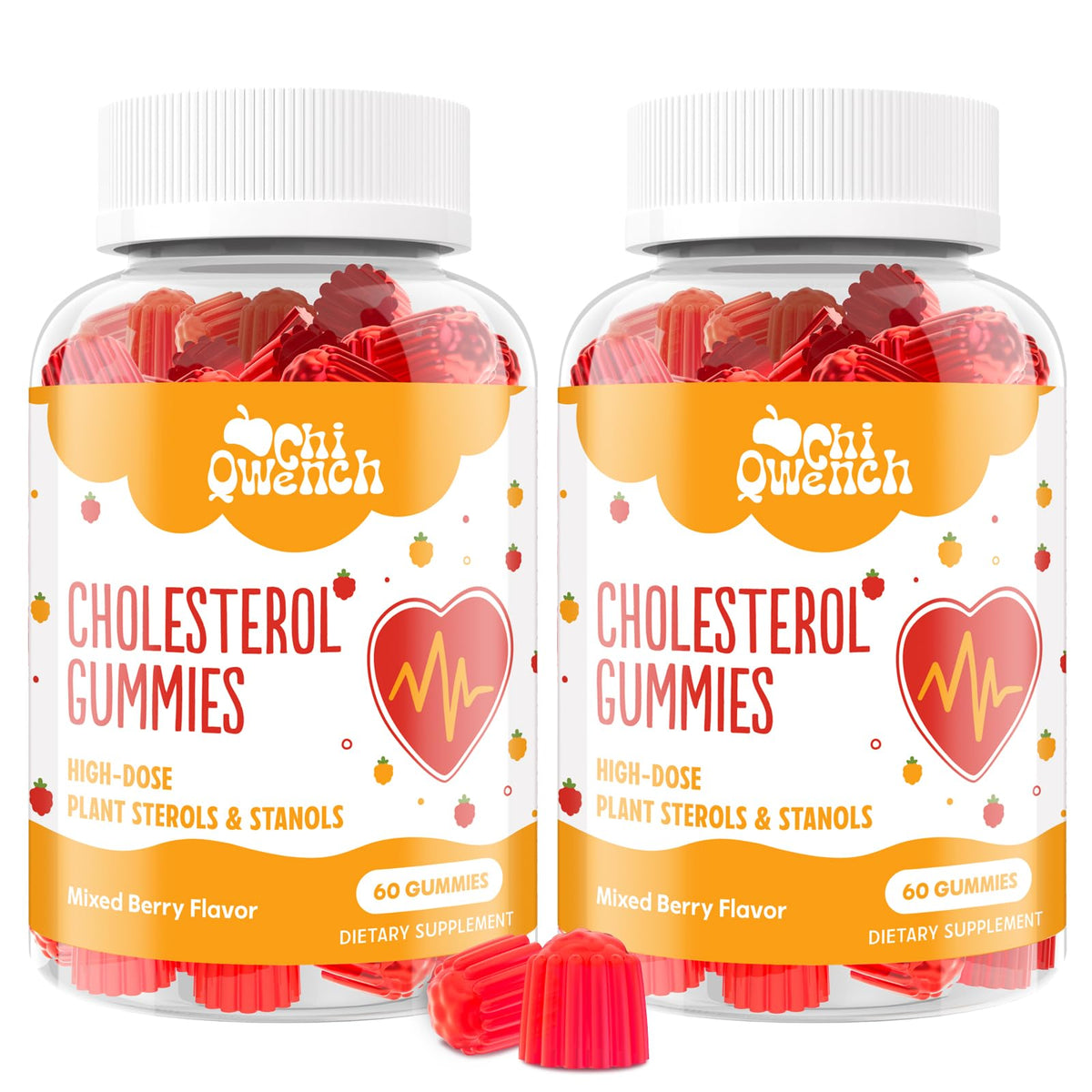 Bottle of ChiQwench Cholesterol Gummies with 1500 mg plant sterols and stanols