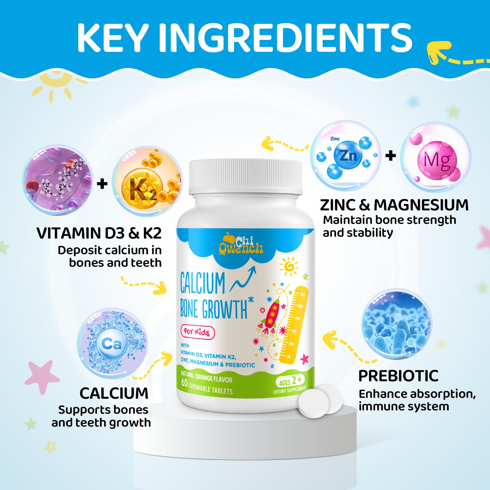 ChiQwench ingredients label highlighting prebiotics and minerals.