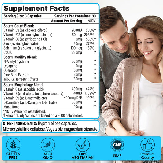 Maca root and zinc ingredients featured for male fertility formula