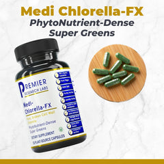 Close-up of chlorella capsules