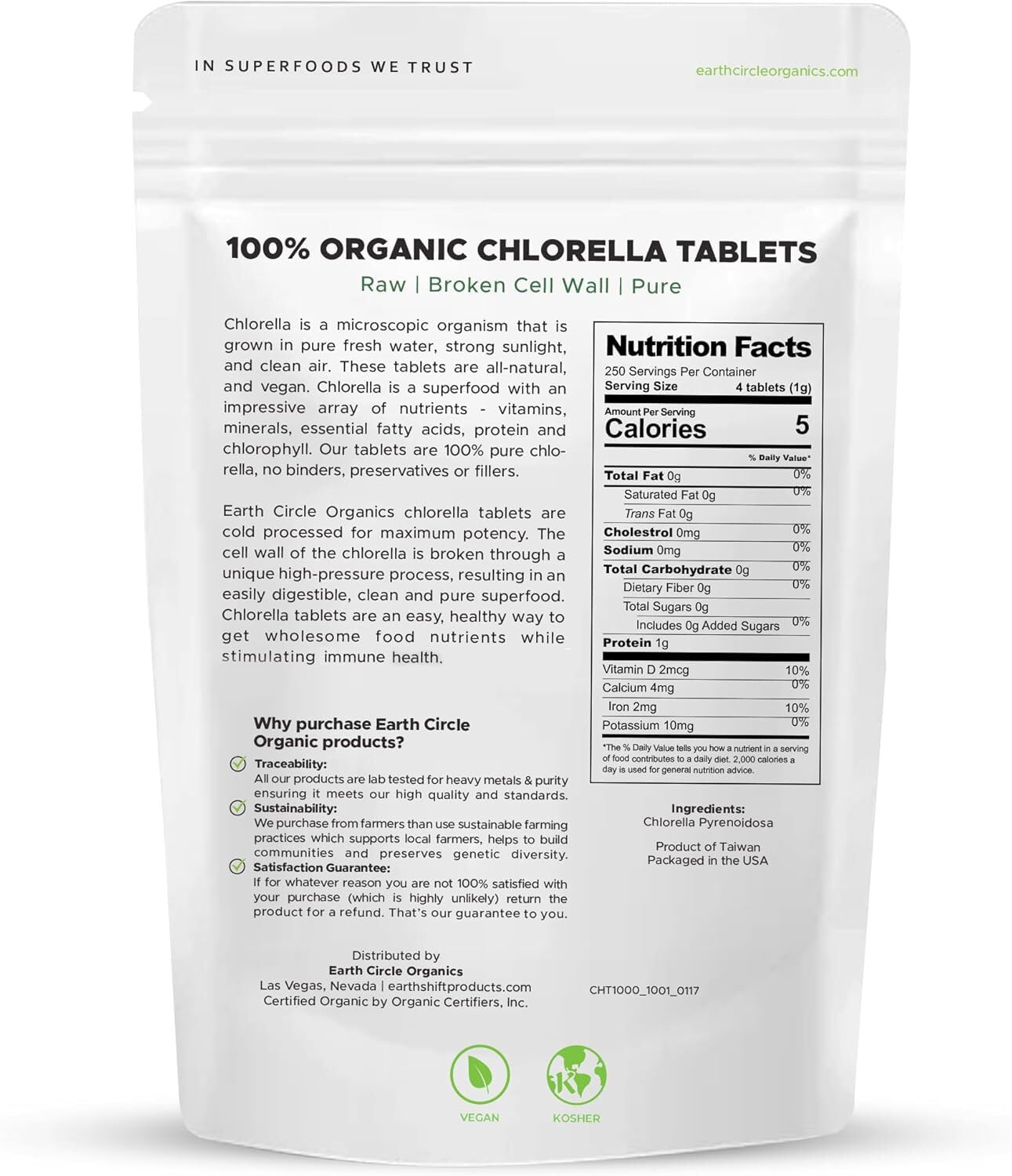 Nutrient-dense chlorella tablet