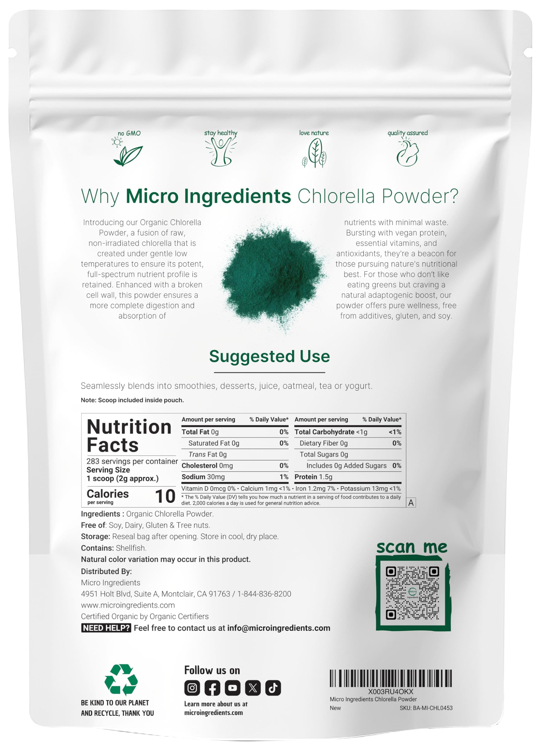 Front label of chlorella powder packaging