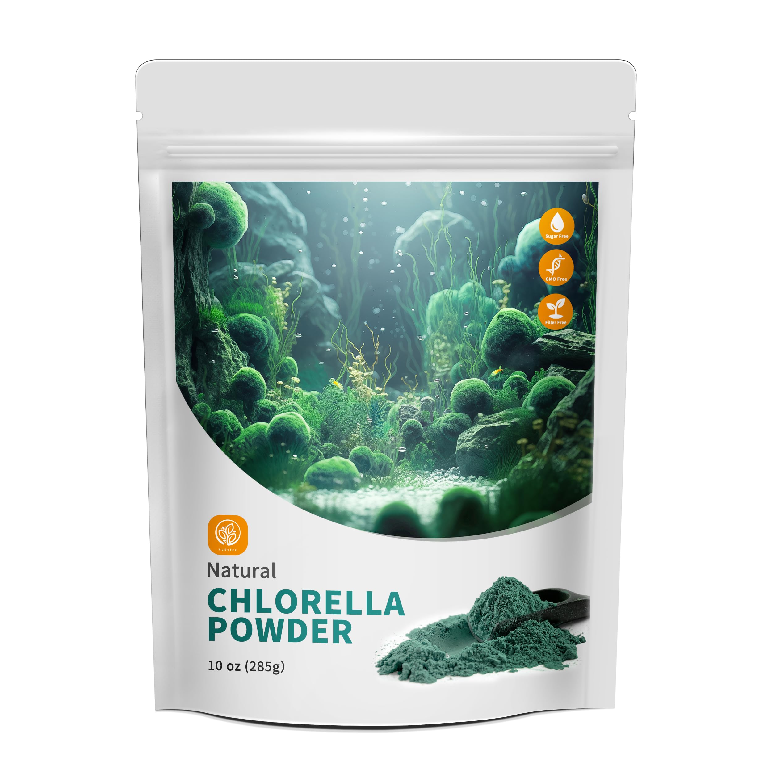 Front view of Chlorella Powder Natural 10 oz packaging