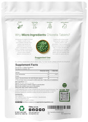 Close-up of chlorella tablets 500mg bottle