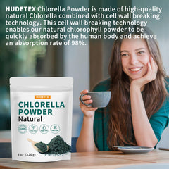 Fine green chlorella powder close-up