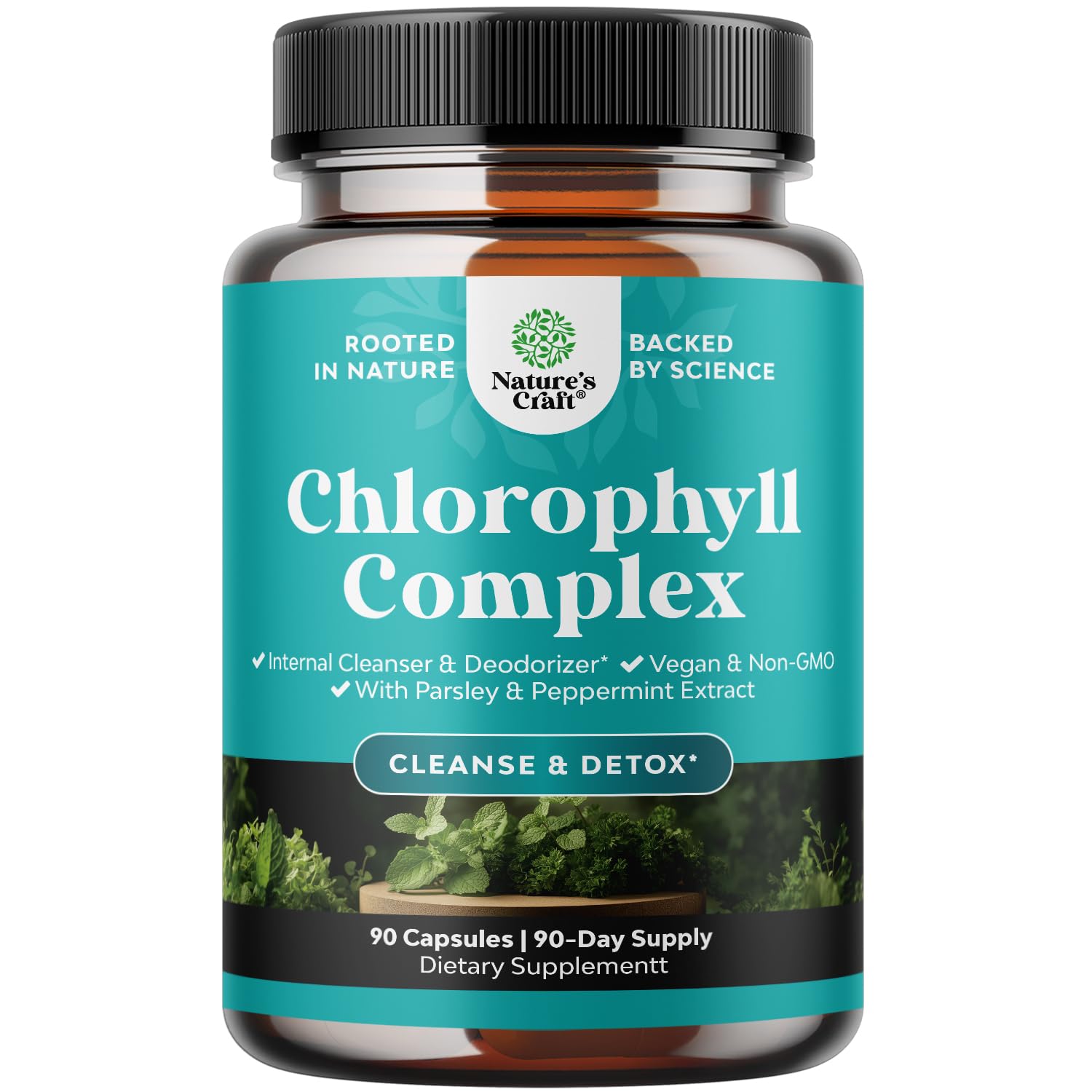 Chlorophyll capsules bottle 90 count front view