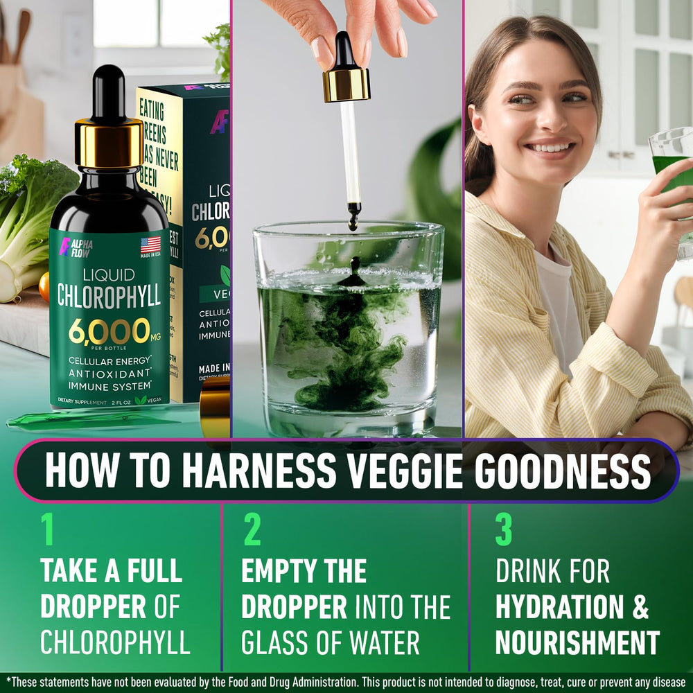 Product display of vegan, gluten-free Chlorophyll Liquid Drops