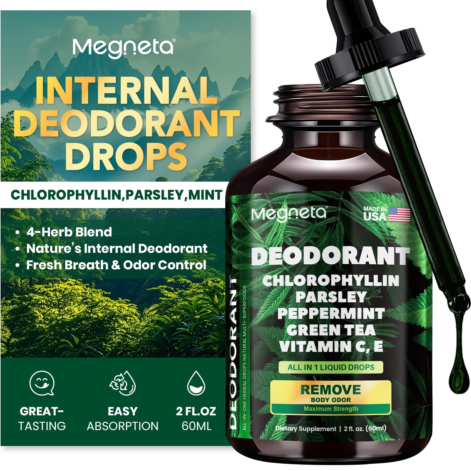 Chlorophyll Liquid Drops bottle with dropper