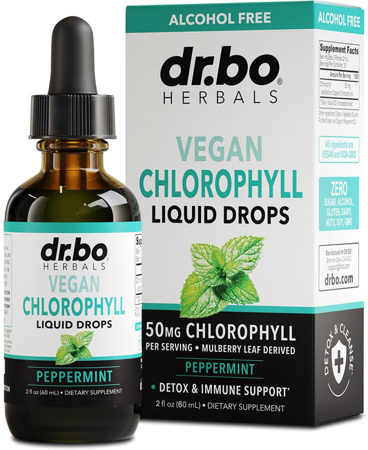 Front view of 2 oz chlorophyll liquid drops bottle