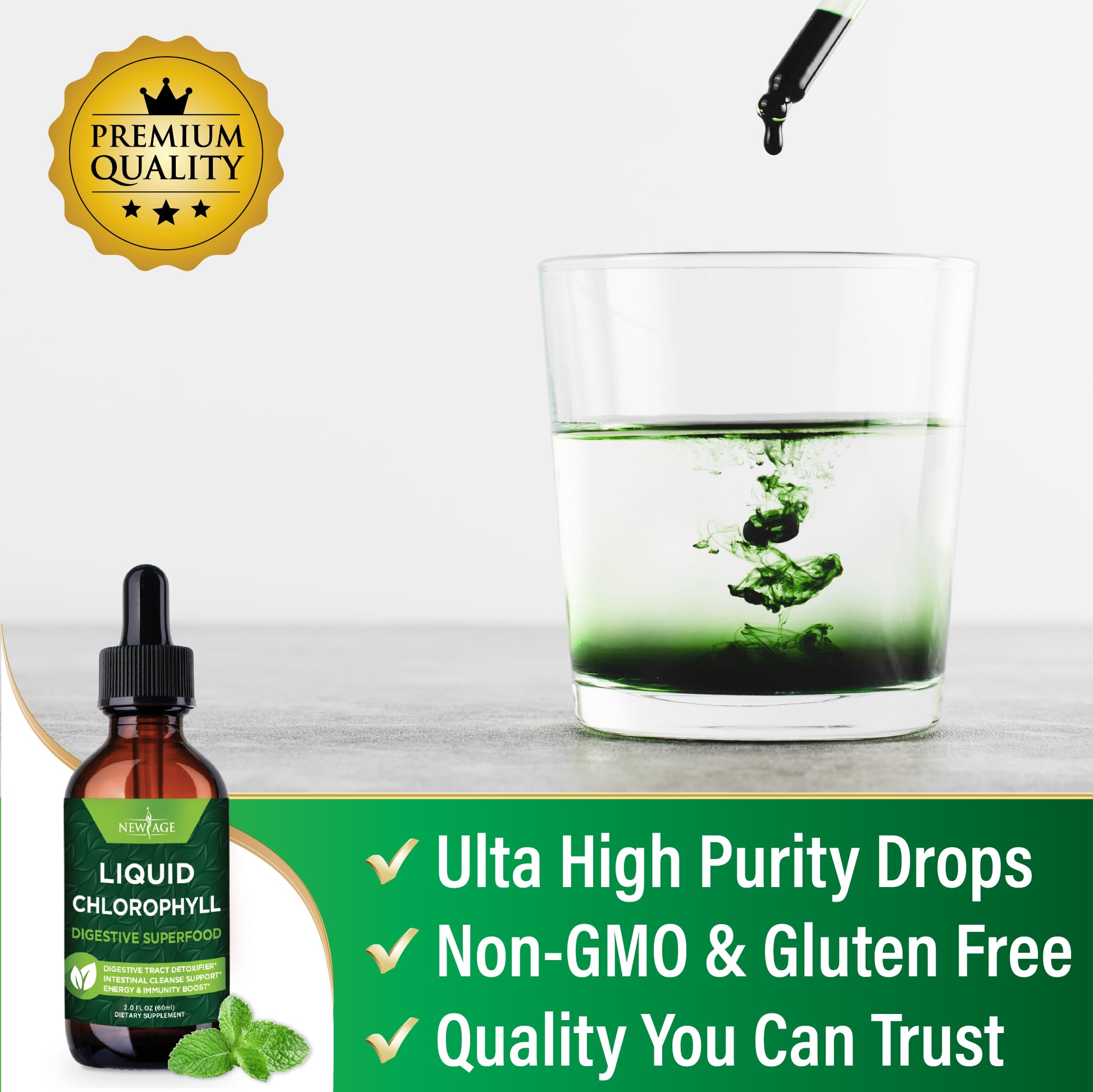 Chlorophyll liquid drops dispensed into water