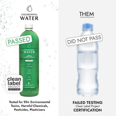 Chlorophyll Water nutrition panel highlighting vitamins A, B12, C, and D