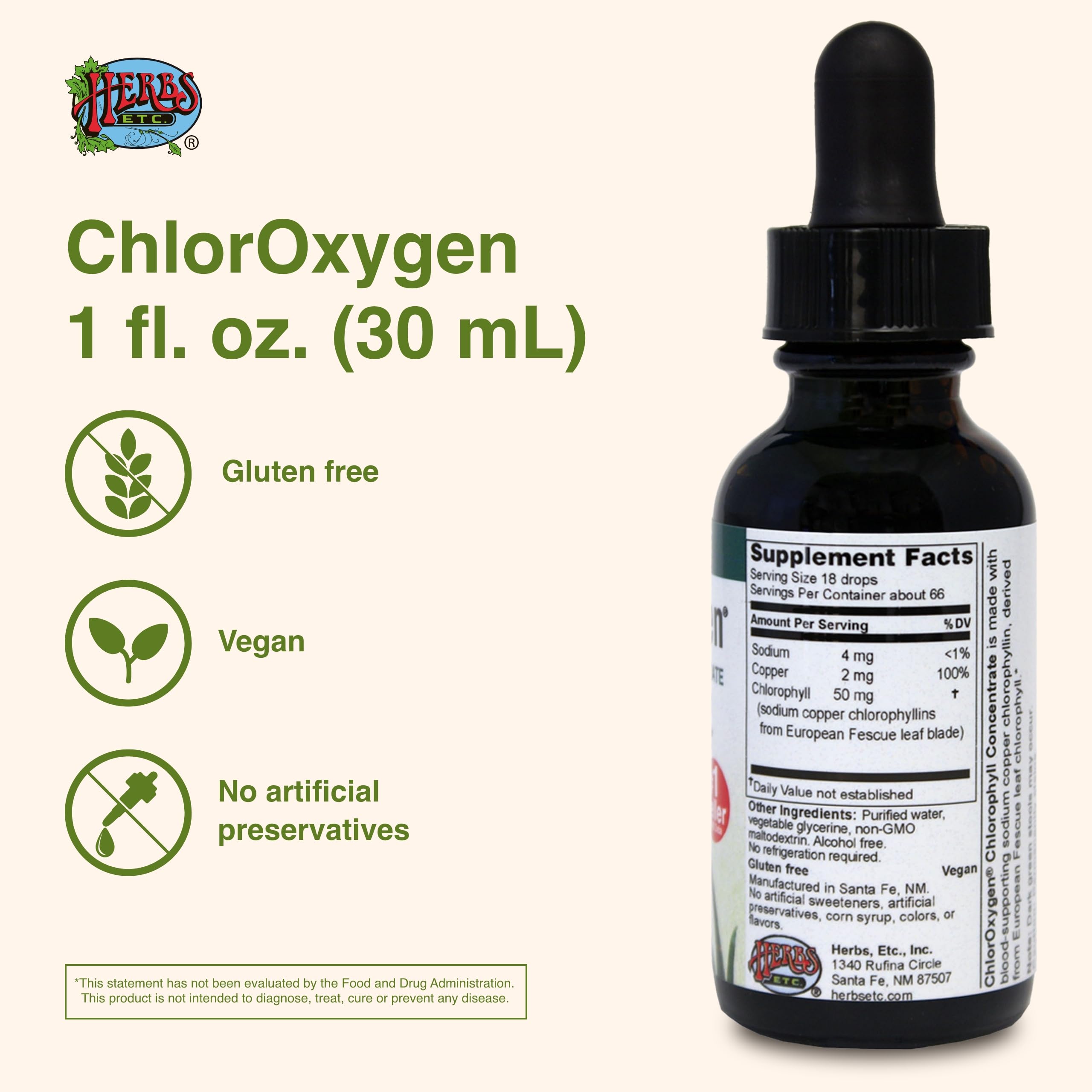 ChlorOxygen Chlorophyll Concentrate bottle – back label