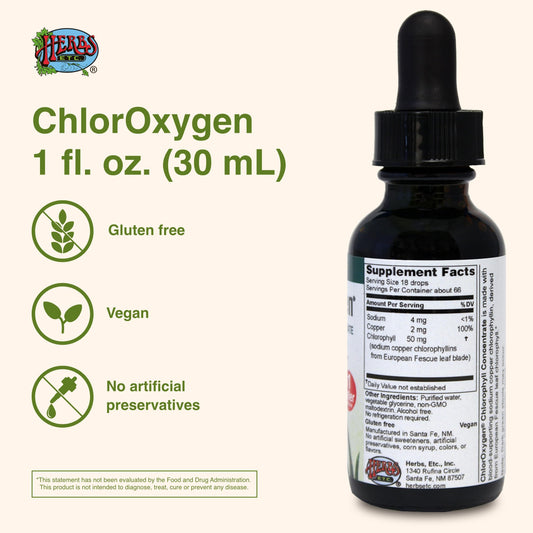 ChlorOxygen Chlorophyll Concentrate bottle – back label