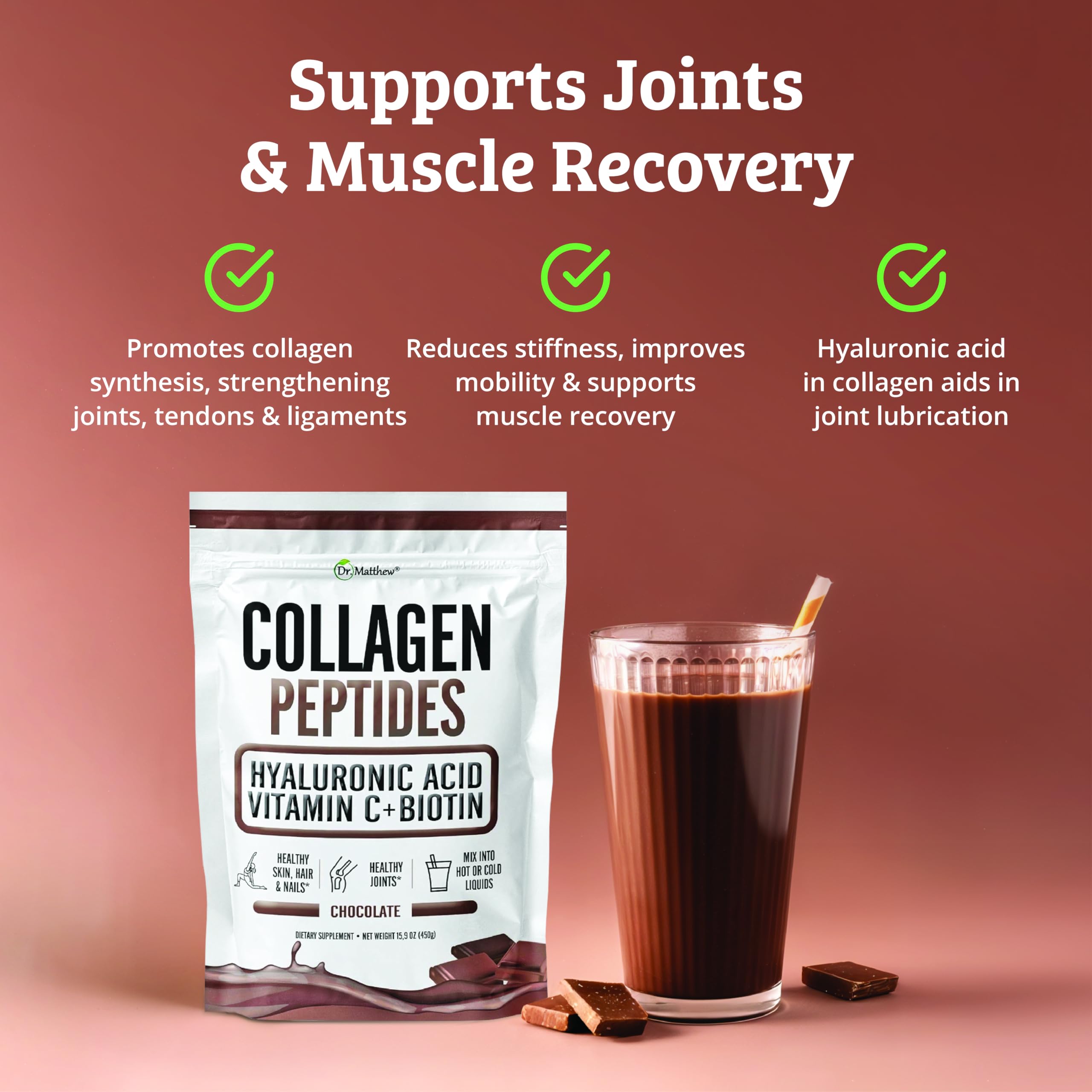 Close-up of collagen powder in a scoop on dark background