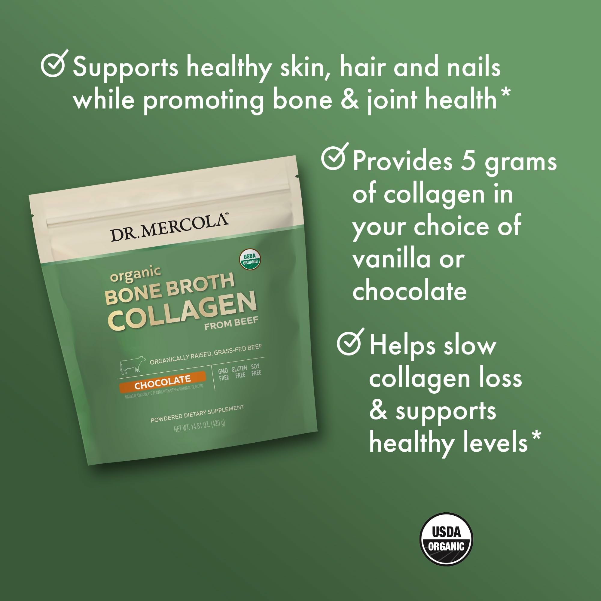 Close-up of chocolate-flavored collagen powder