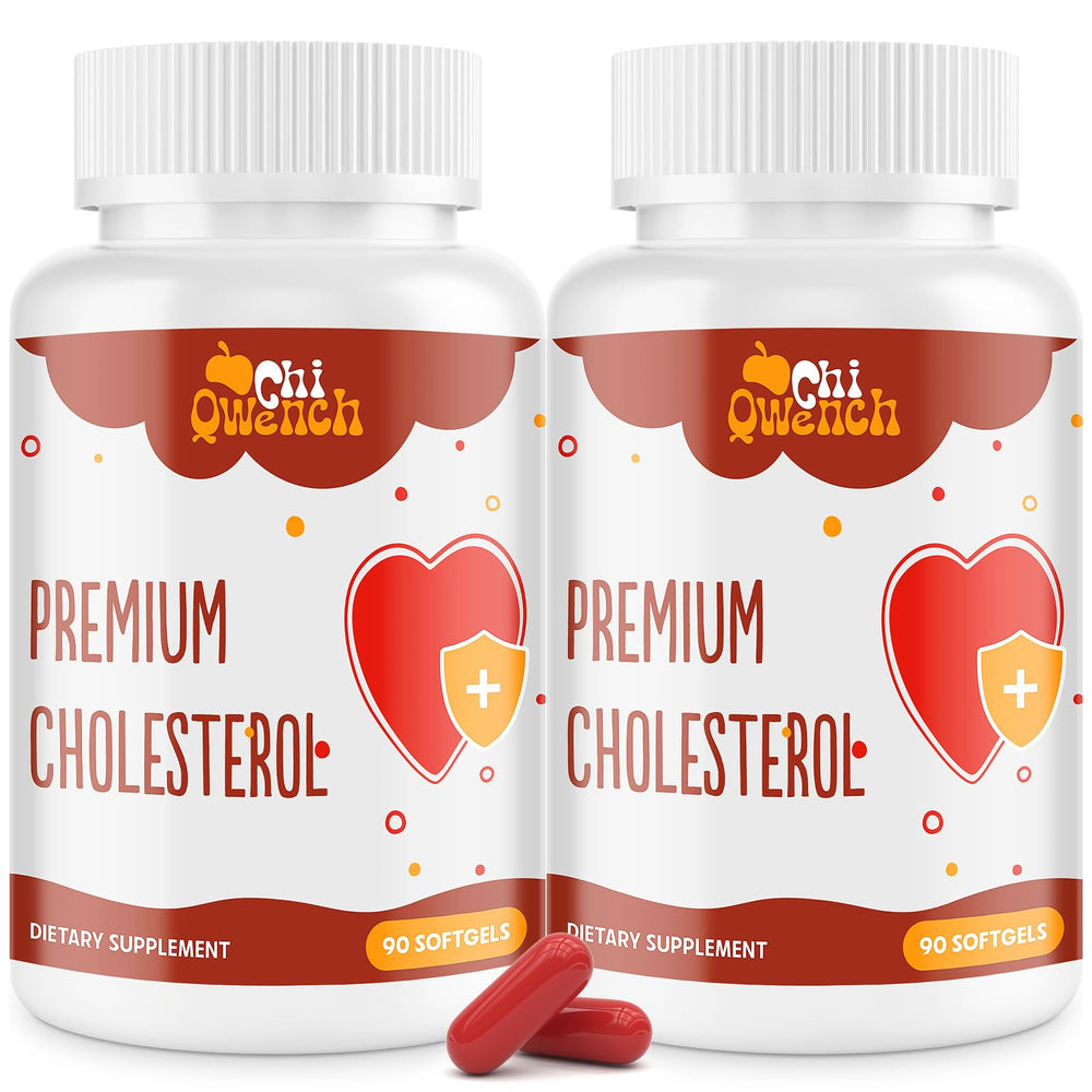 Bottle of cholesterol supplements featuring Plant Sterols, Niacin, Red Yeast Rice, Citrus Bergamot and Garlic