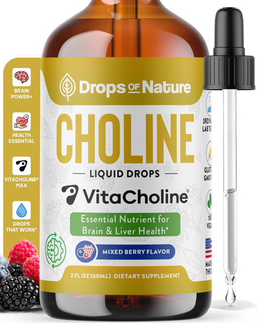 Choline Liquid Drops Berry Flavor bottle front view 60 mL