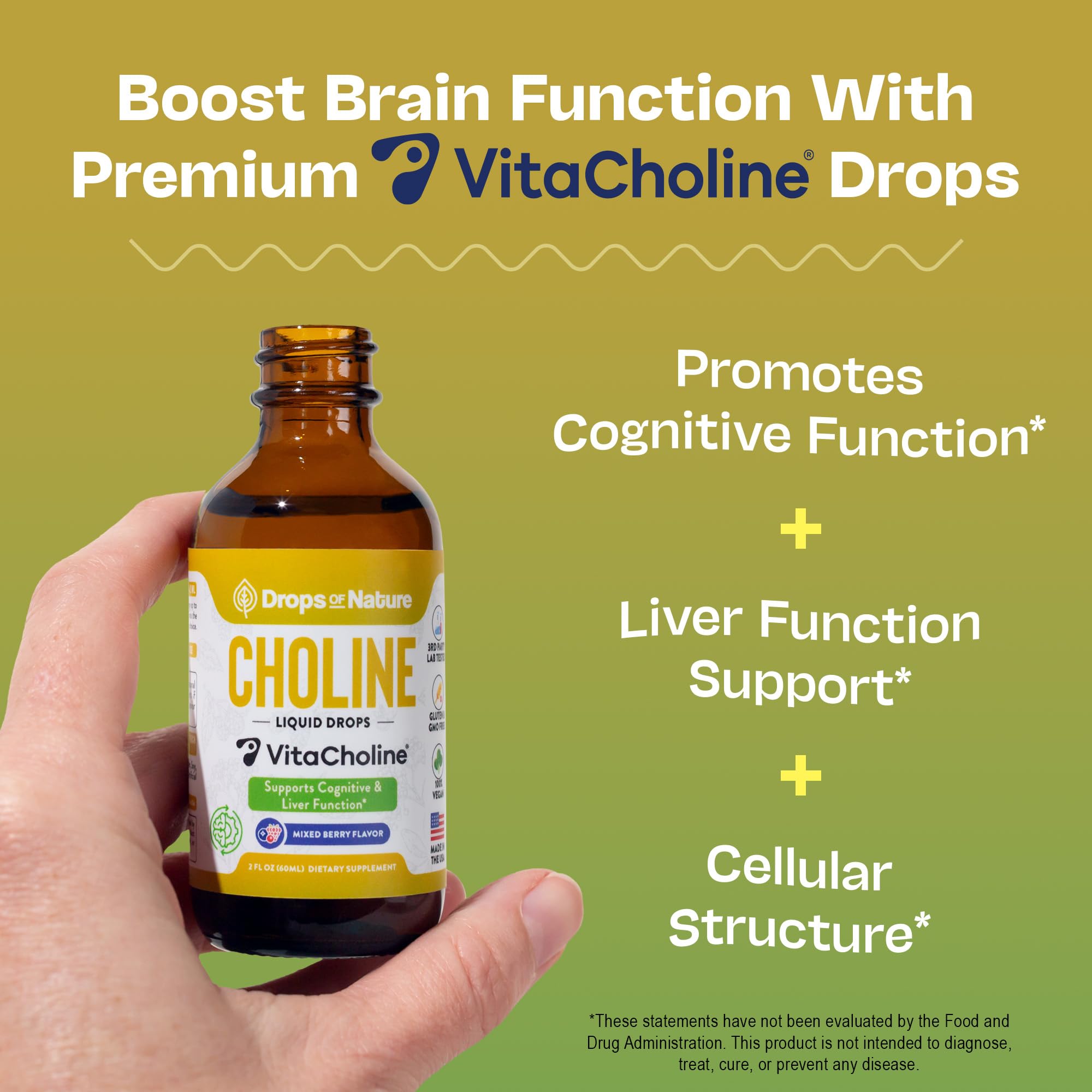 Choline Liquid Drops Berry bottle label with nutrition information