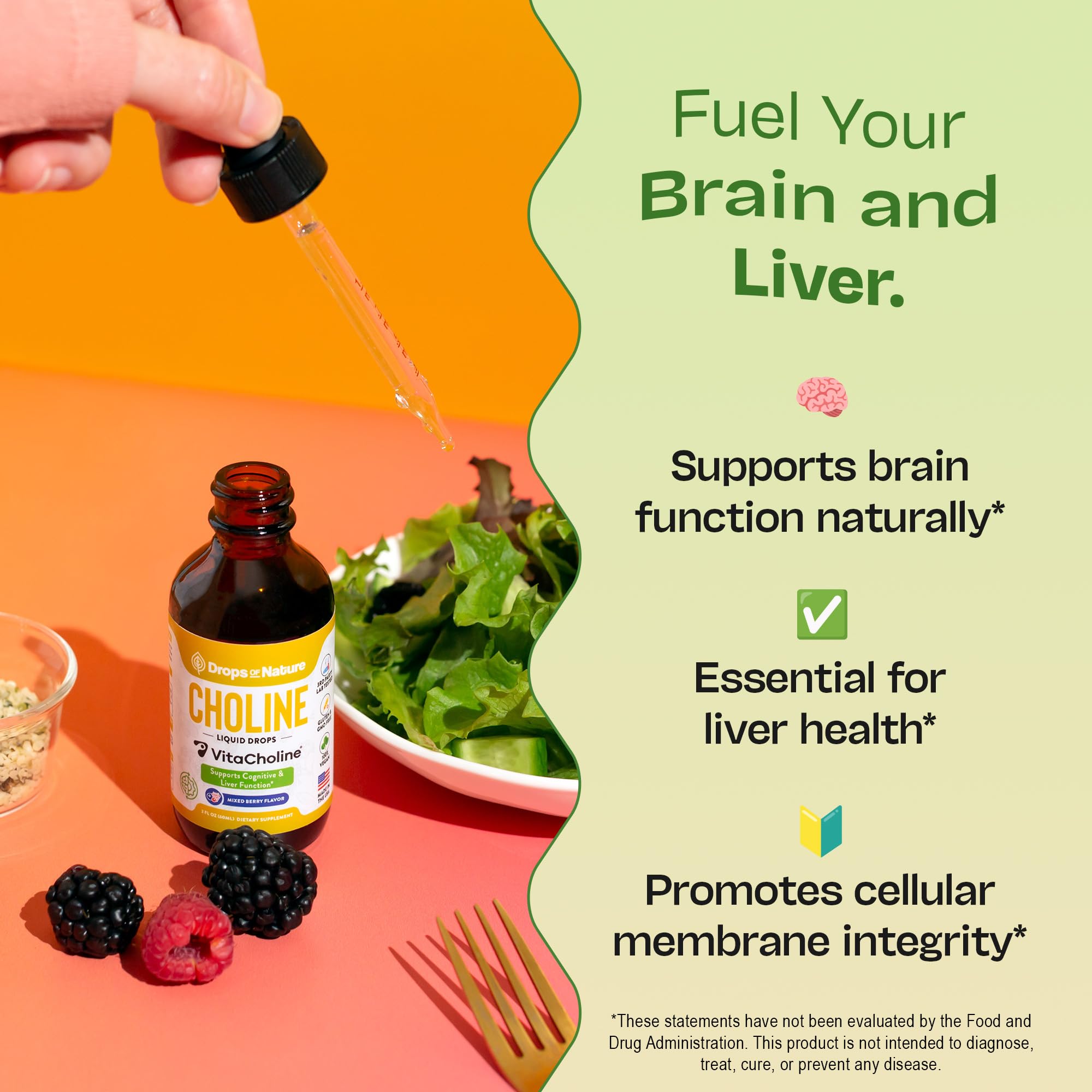 Choline Liquid Drops Berry ingredients label close-up