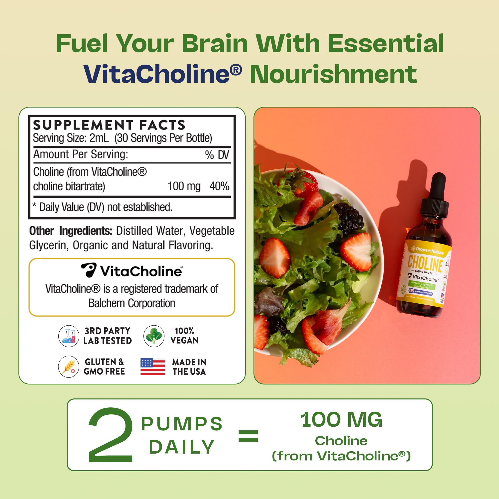 Packaging of Choline Liquid Drops Berry – vegan, gluten-free, GMO-free