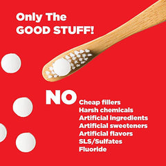 Individual toothpaste tablet showing texture and size on white background