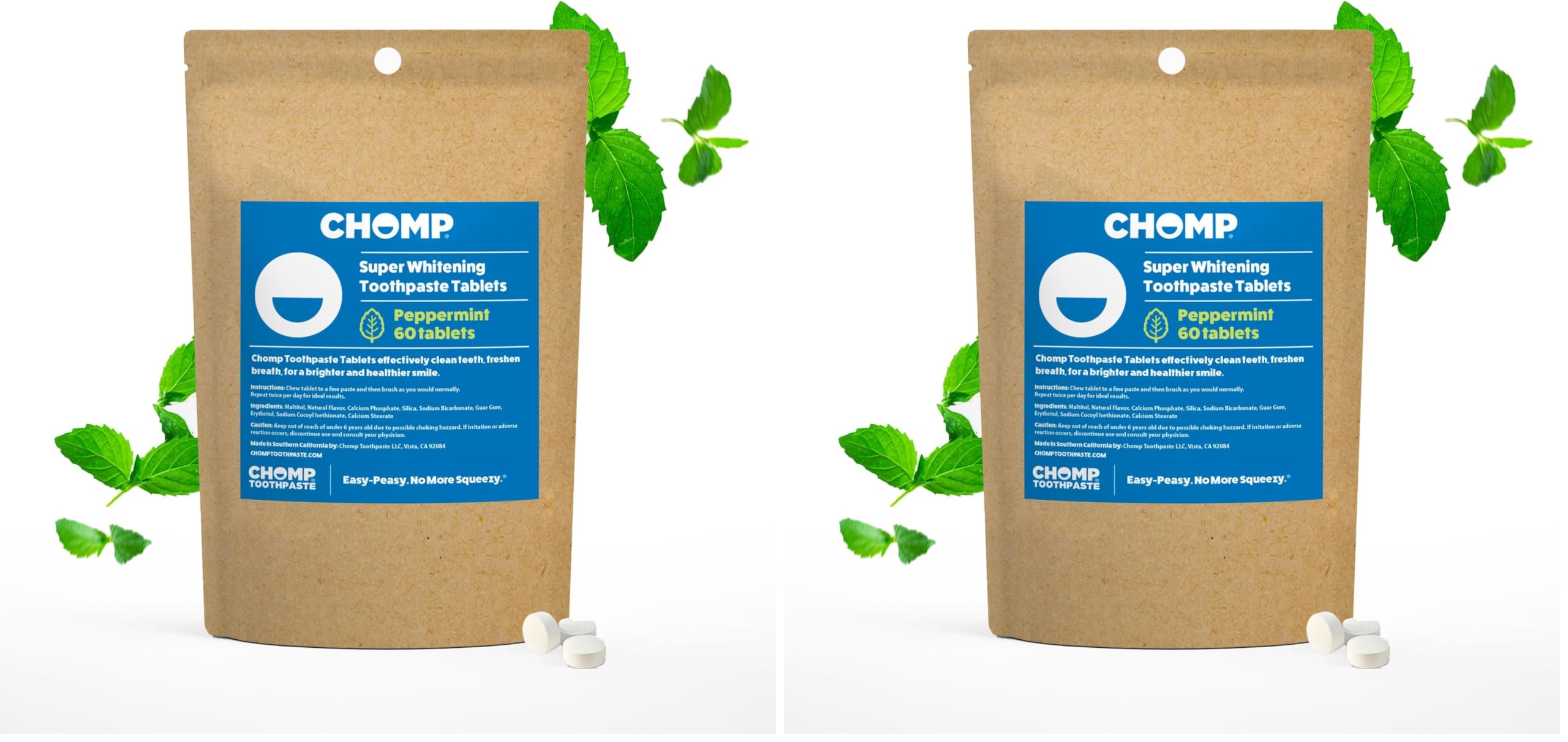 Chomp peppermint toothpaste tablets refill pack front view