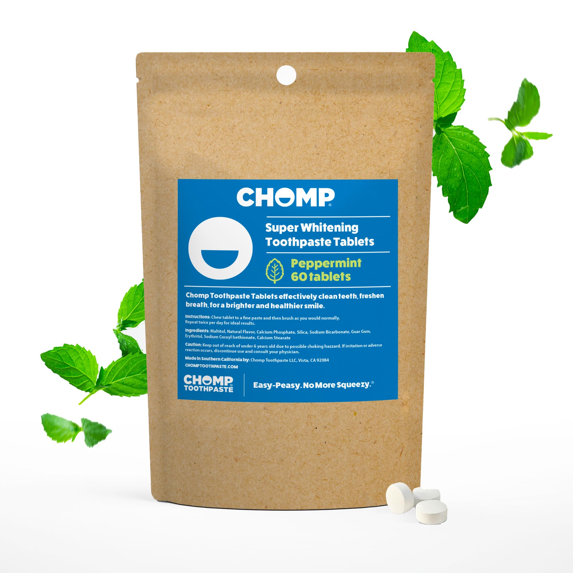 Chomp Peppermint Toothpaste Tablets Refill package front view
