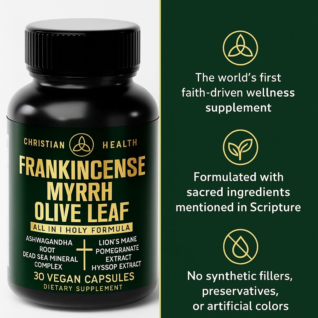 Ingredients montage: frankincense, myrrh, olive leaf, hyssop