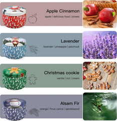 Holiday gift box with snowmen, reindeer, Christmas trees and Santa artwork