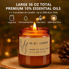 Four 9 oz amber jar candles arranged together