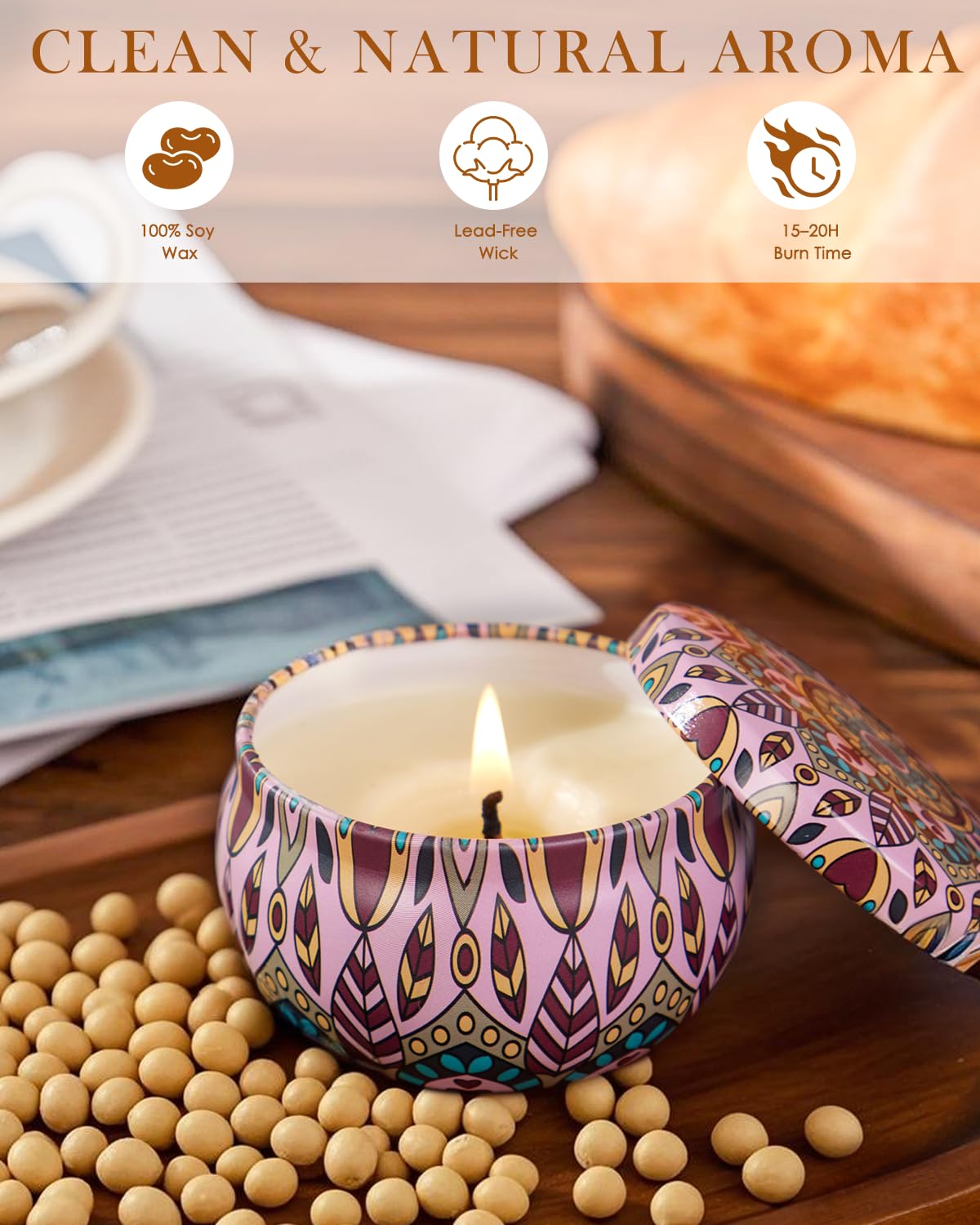 Assortment of 20 premium soy candles with festive scents
