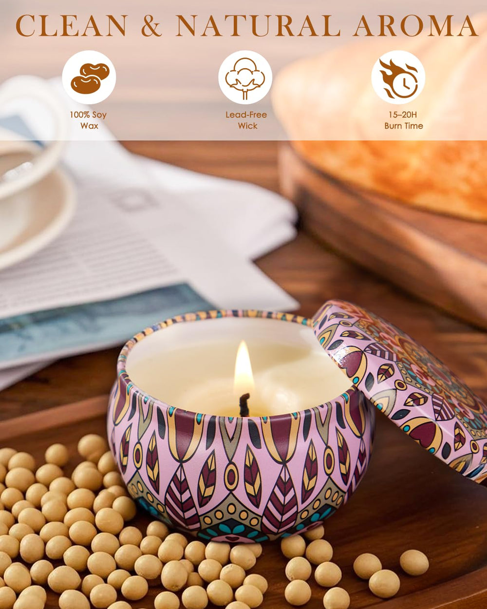 Assortment of 20 premium soy candles with festive scents