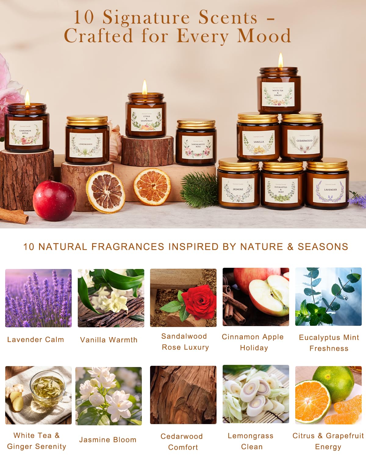 Lemongrass and Cinnamon Apple aromas in soy candles from the set