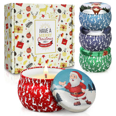 Four-pack soy wax Christmas candles in festive gift set for women