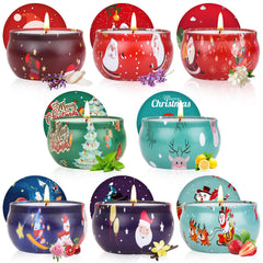 8-pack Christmas scented candle set in festive jars