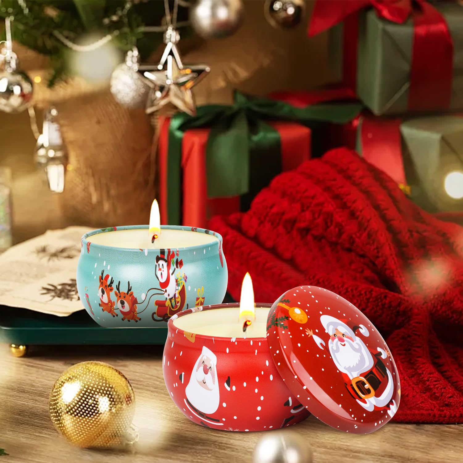 Lavender scented candle jar with festive pattern