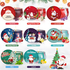 Mint scented candle jar with holiday design