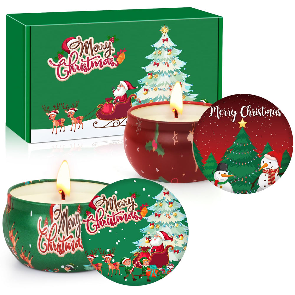 Two-pack Christmas candles featuring mint and juniper lavender scents in jars