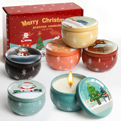 Six-pack Christmas scented candles in decorative metal tins