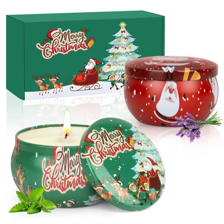 Two-pack Christmas scented candles for women with lavender and mint scents