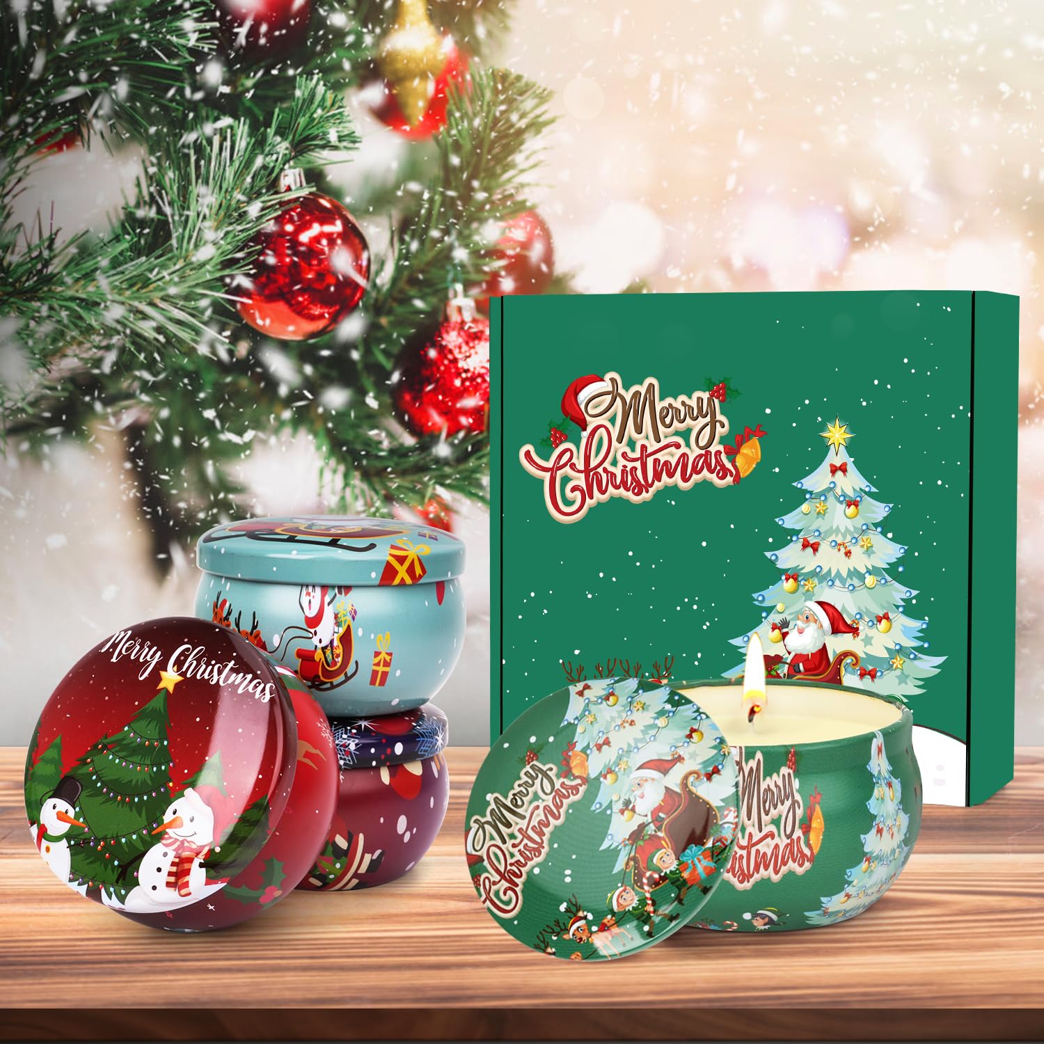 Christmas Candles Set jar with festive pattern - pattern 4