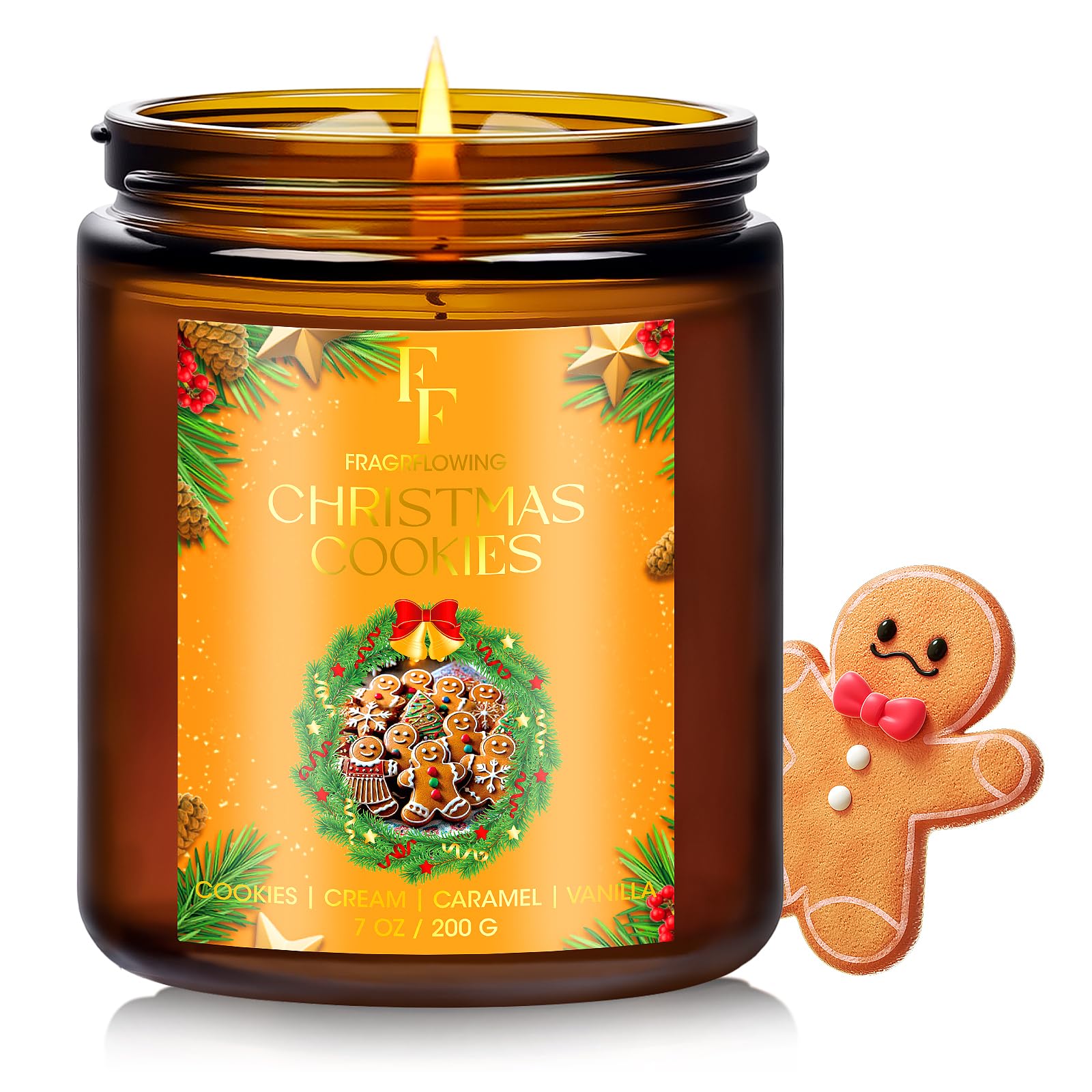 Christmas cookie scented candle in 7 oz jar with festive label