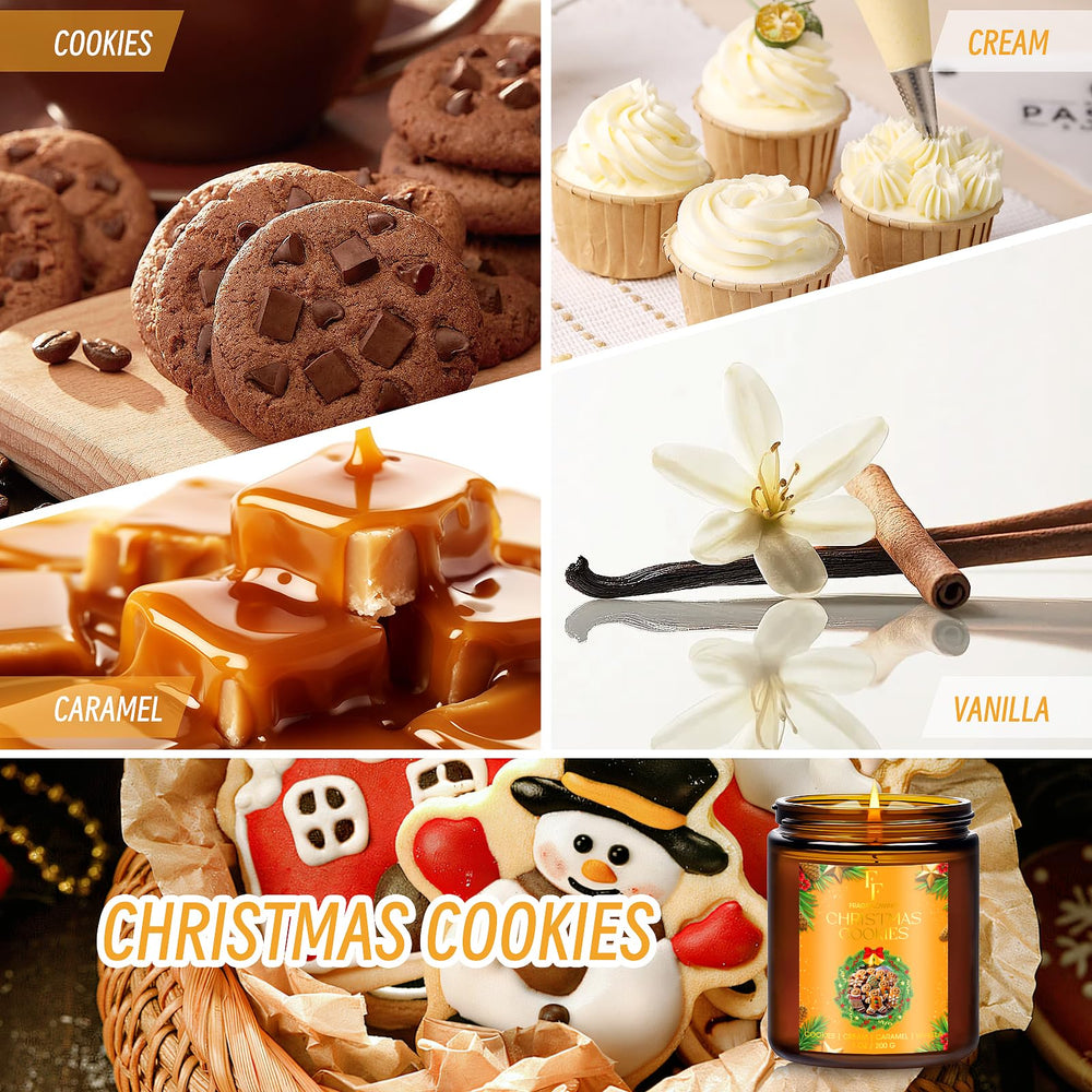 Holiday scene with candle, cookies, and twinkling lights