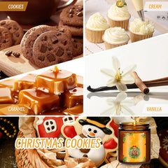 Holiday scene with candle, cookies, and twinkling lights