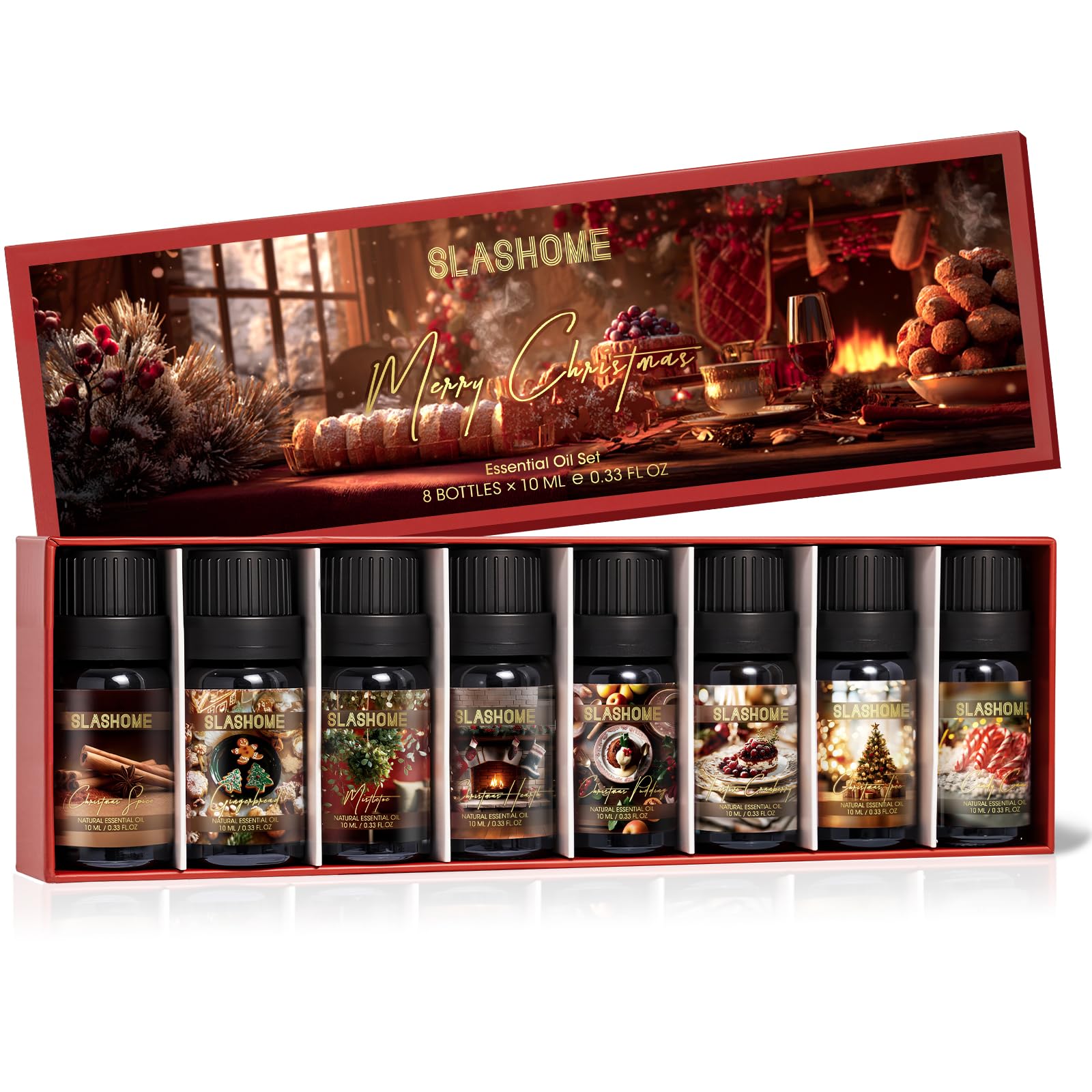 Christmas essential oils gift set with 8 x 10 ml bottles