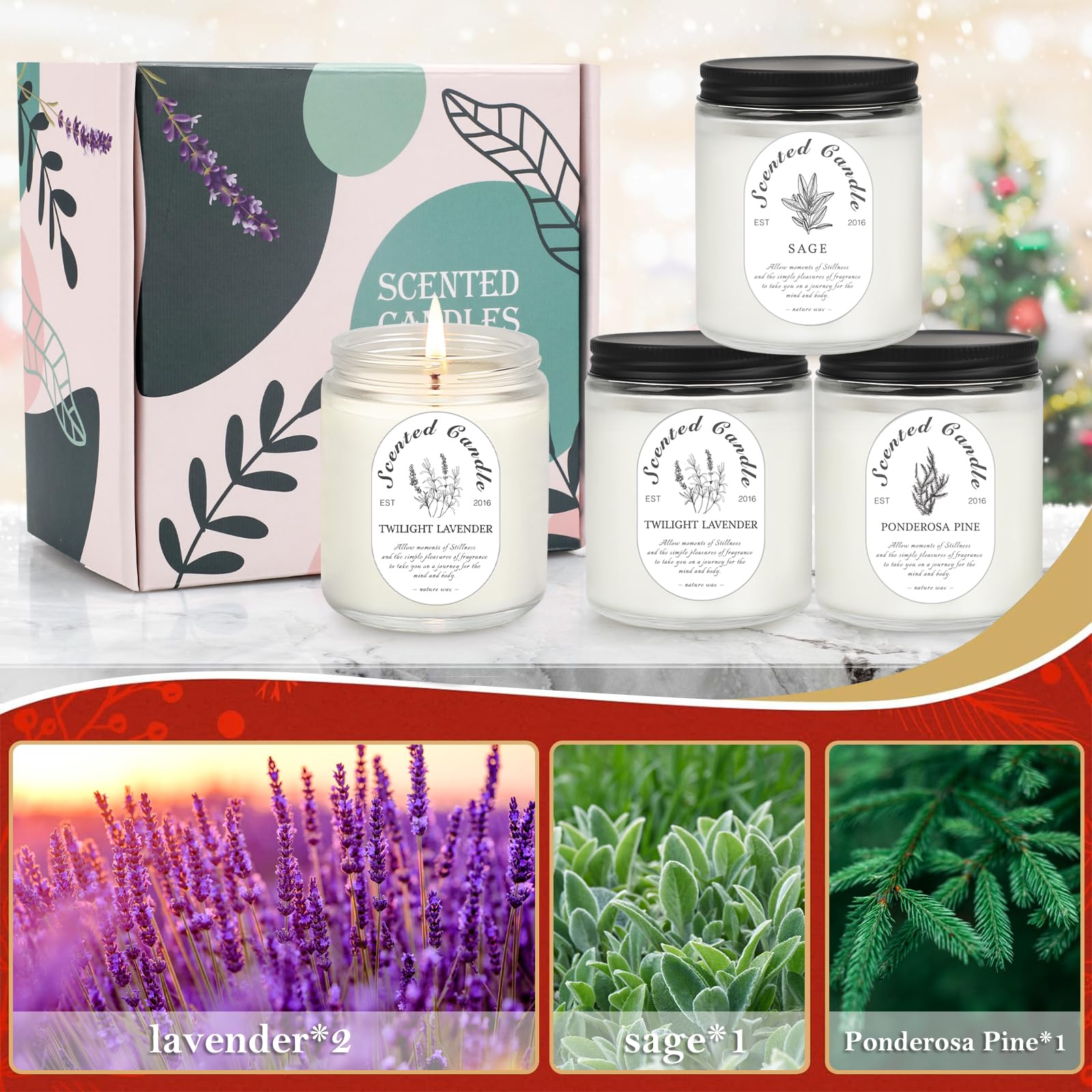 Holiday gift box with lavender candles