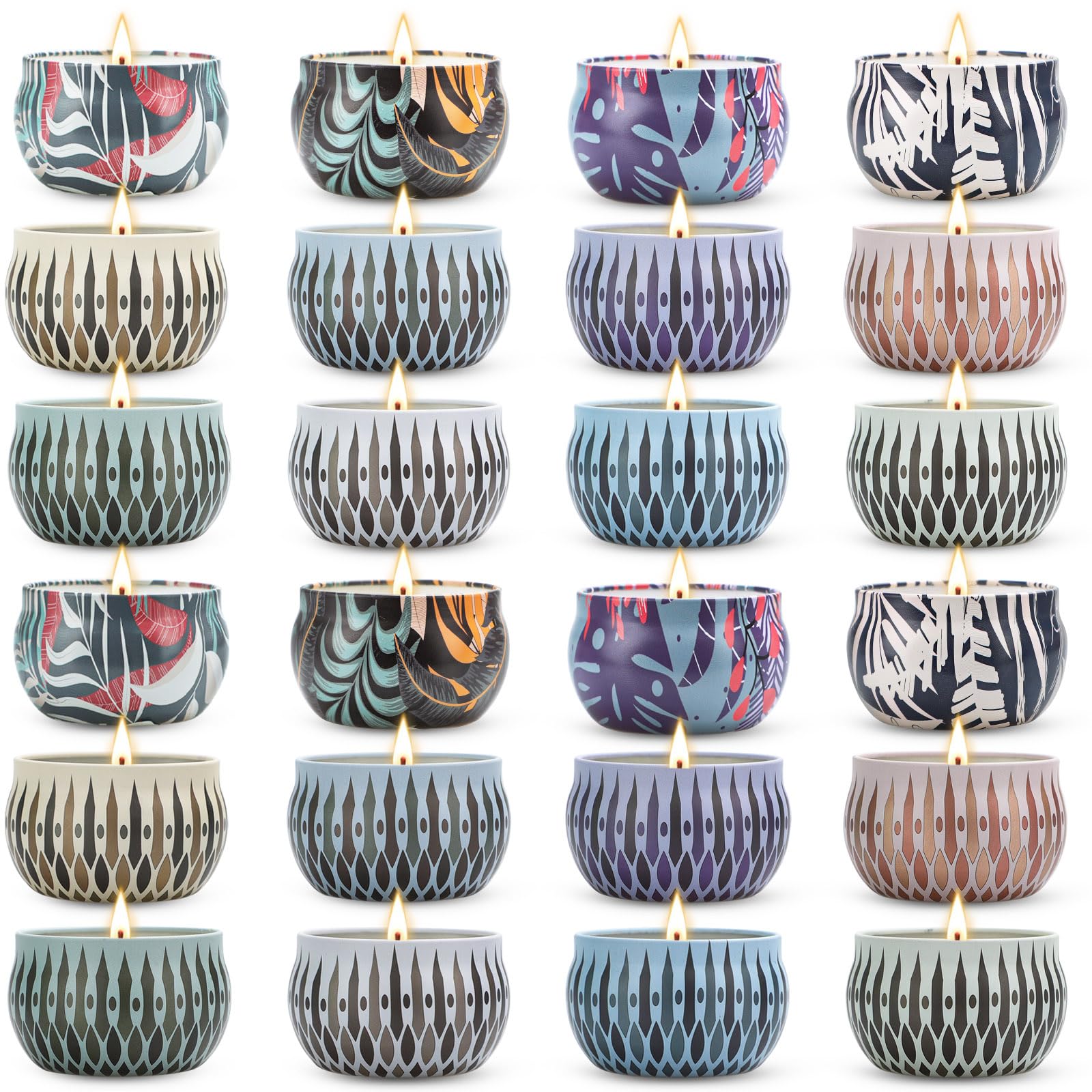 Assorted Christmas scented candle tins in a 24-pack collection