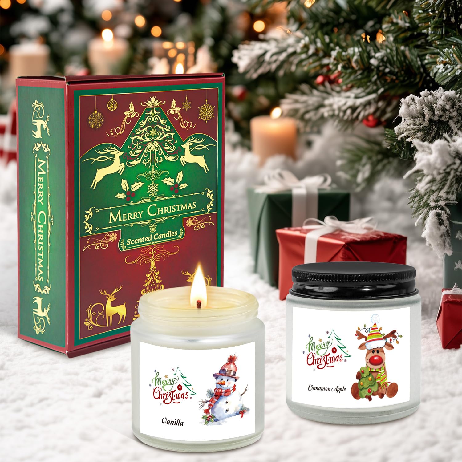 Gift-ready Christmas scented candle set in decorative packaging