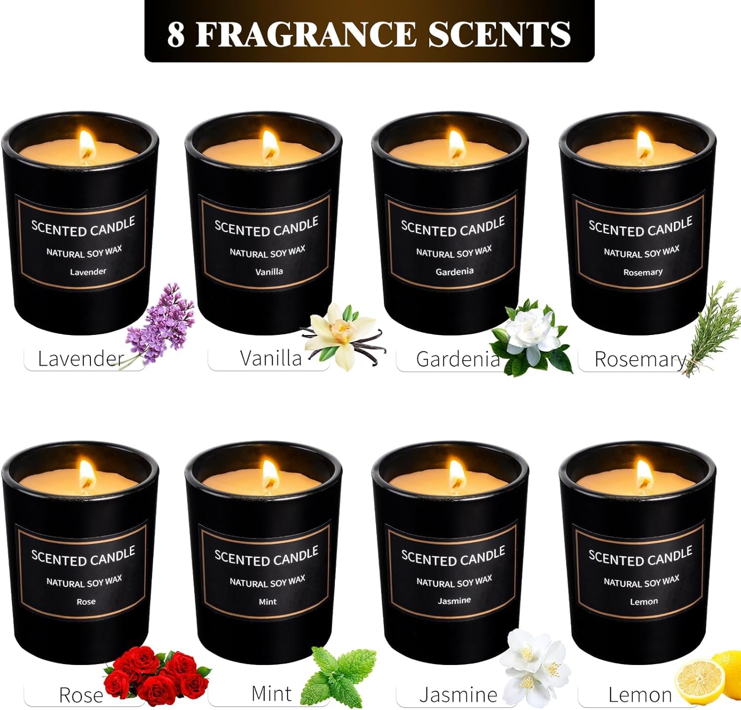 Assortment of Lavender, Vanilla, Gardenia, Rosemary, Rose, Mint, Jasmine, Lemon scents